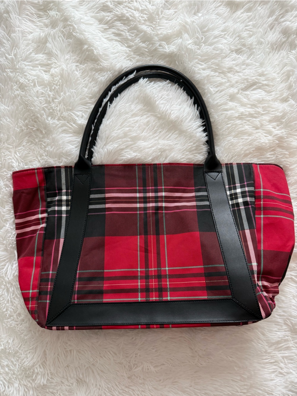 Victoria’s secret Red Plaid Tote with Black Trim and black flower pattern - Picture 4 of 5